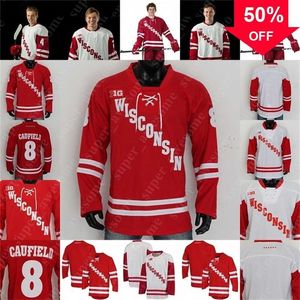 Camisa de hóquei Mag A3740 Wisconsin Badgers Cole Caufield Robbie Beydoun Linus Weissbach Dylan Holloway Ty Pelton-Byce Roman Ahcan Cameron Ty Ember