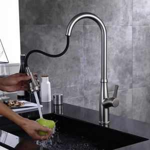 Kitchen Faucets Brushed Nickel Brass Pull Out Sink Faucet One Handle Hole High Quality Cold Water Tap With 2 Mode Spray