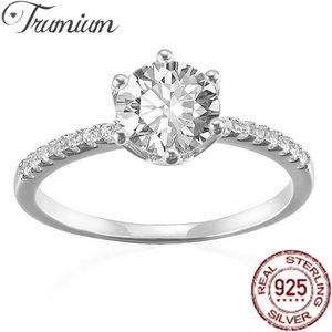 Solitaire Ring Trumium 1CT En Kalite 925 STERLING Gümüş Yüzük Kadınlar için Zarif Yuvarlak Köprü