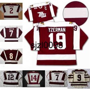 SJ98 Peterborough Petes 2 Aaron Dawson 19 Steve Yzerman 9 MacDonald 7 Hendrikx 14 John Druce 12 Staal 8 Tie Domi 7 Rob Giffin Hockey Jersey