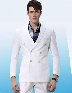 Ternos masculinos branco com seios duplos moda masculina de alta qualidade custome blazer terninho fino ajuste masculino bonito (jaqueta calça)