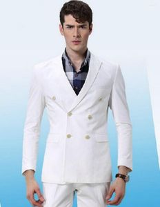 남자 정장 흰색 더블 가슴 패션 남자 고품질 custome homme blazer terno slim fit masculino 잘 생긴 (재킷 pant)