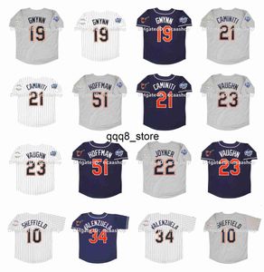 QQ88 1998 Dünya Serisi Beyzbol Forması Tony Gwynn Ken Caminiti Trevor Hoffman Greg Vaughn Wally Joyner Gary Sheffield Fernando Valenzuela Beyaz Mavi Gri Boyut SXXXX