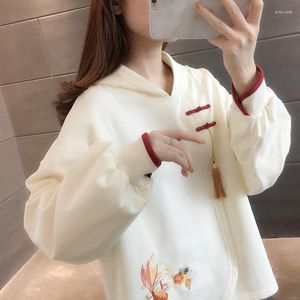 エスニック服甘いチャイニーズスタイルの女性パーカーティーンファッションハルジュクTシャツヴィンテージスウェットシャツ2023アジアストリートウェアトップ12327