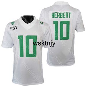 Wsk NCAA College Oregon Ducks Football Jersey Justin Herbert Tamanho S-3XL Branco Verde Preto Todos Bordados Costurados