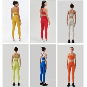 Lu Yoga Suit Set Ytterkläder sportkläder tätt passform med hög midja höftlyft fitness kostym fitness träning stor stark elastisk yogatank top choseyoga