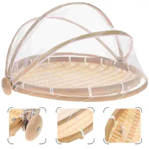 Dinnerware Sets Net Cover Bamboo Basket Woven Sieve Multi-purpose Veggie Tray Lid Manual Ware Dome Tent Household Dustpan Drying