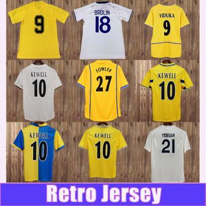 00 02 Kewell Retro Short Sleeve Mens Soccer Jerseys Hasselbaink McAllister Home and Away White Yellow Blue Football Shirt Vuxen Uniforms