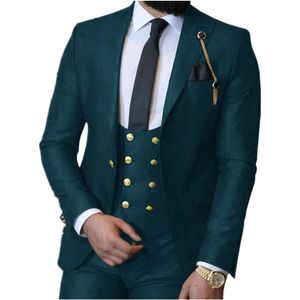 Handsome Groom Tuxedos One Button Man's Peak Lapel Groomsmen Wedding/Prom/Dinner Man Blazer Jacket Pants Vest Tie N03011119