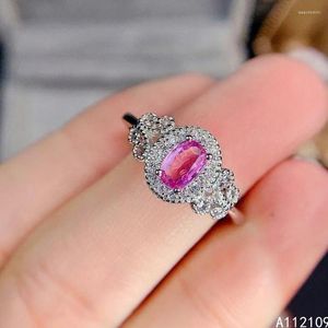 Cluster-Ringe Feiner Schmuck 925 Sterling Silber mit natürlichem Edelstein Damen Luxus Trendy Oval Rosa Saphir Verstellbare Ringunterstützung