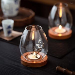 Candle Holders Windproof Shade Cover Transparent Plum Blossom Glass Candlestick Holder Chinese Style Dinner Zen Home Decoration
