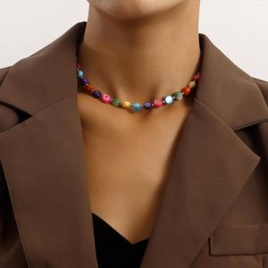 Choker etnisk handgjord färgad zirkonpärlad halsband för kvinnor retro kreativ enkel geometri 2023 smycken tillbehör