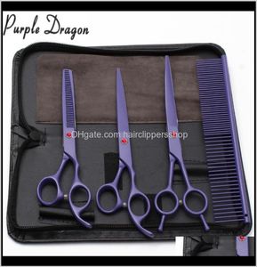 4Pcs 7 Inch Purple Dragon Stainless Hairdresser For Mascotas Cutting Shears Thinning Groomingfordog Pets 2F6Rs Hair Qccj09020620