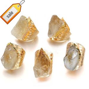 Irregular Raw Citrine Wide Open Rings for Women Genuine Stone Adjustable Finger Jewelry