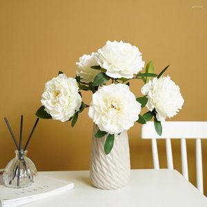 Flores Decorativas Flor Artificial Detalhada Mãos De Veludo Encaracoladas Sensação El Layout Não Murchou 5 Cabeças Peônia Forma Decoração De Estrada Falsa