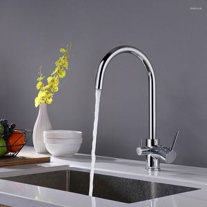 Kitchen Faucets High Quality Brass Cold Water Sink Faucet With Direct Drinking 3-way Purified 2 Handles 1 Hole