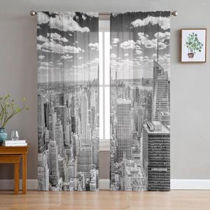 Curtain Grey York City Landscape Tulle Curtains For Living Room Bedroom Kitchen Decoration Chiffon Sheer Voile Window Drape