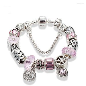 チャームブレスレットAnnapaer aacceSorios Glass Beads Crystal Charms Bracelet Bracciali Donna Fit Original Bangle for Mujer Jewelry Making B17039