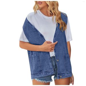 Women's Vests Vintage Denim Vest Women Korean Fashion Loose Sleeveless Jean Jacket Grey Black Chalecos Mujer Bleached Waistcoat Chaquetas