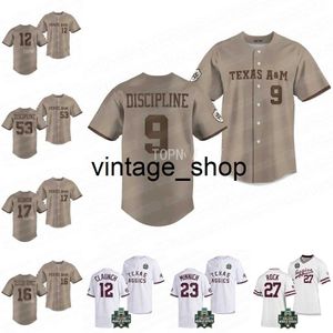 Vin Texas Aggies Camisa de beisebol cáqui Integridade cáqui Disciplina Cáqui Honra Cáqui Serviço altruísta Troy Claunch Brett Minnich Camisas de disciplina cáqui