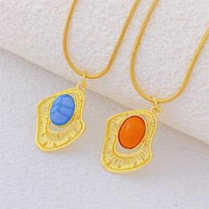 Kedjor Fashion Chain Jewelry Turquoise Hollow Punk Pnend Charm Women Necklace Retro Rhombus Round Geometric Wholesale