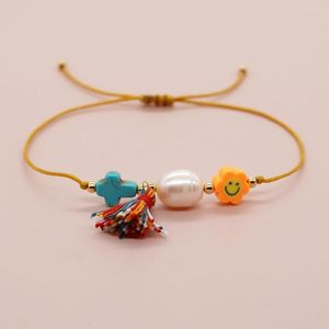 Strand Go2boho Friendship Bracelet For Women Summer Beach Fashion Turquoise Cross Pearl Smile Tassel Accessories Jewelry