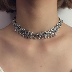 Choker HuaTang Vintage Tibetan Silver Color Lock Necklace For Women Girls Metal Beads Clavicle Chains Ethnic Jewelry On The Neck