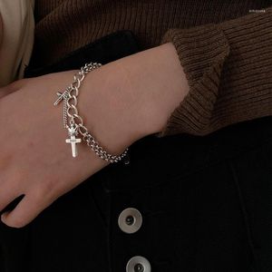 Charm Armbänder LUTAKU Vintage Krone Kreuz Anhänger Armband für Frauen Punk Chunky Doppelschicht Kette Schmuck