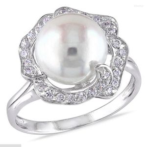 Cluster Ringe Elegante weiße Perle für Frauen 925 Silber Kristall Mode Finger Luxus Schmuck Hochzeit Verlobung Party Zubehör