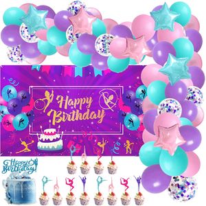 Andra evenemangsfestartiklar SURSURPRISE Sports Gymnastik Tema Ballong Garland Kit Happy Birthday Backdrop Cake Topper för tjejdekorationer 230603