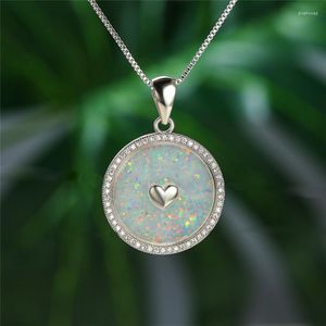 Pendant Necklaces Luxury Female Round Opal Necklace Dainty Crystal Heart Wedding Rose Gold Silver Color Chain For Women