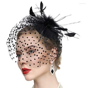 Headpieces Elegant Wedding Fascinators Hatt med Mesh Veil Pillbox för Makeup Party Mrs Maisel