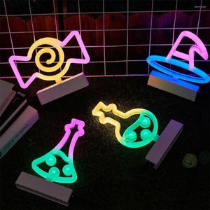 Night Lights Candy Neon Sign Battery USB LED Light Xmas Party Decoration Holiday Bat Witch Halloween Decor Skull Lamp