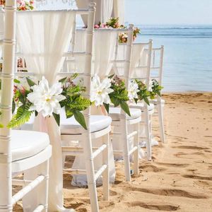 装飾的な花人工結婚式の白い通路椅子装飾教会ベンチピューリボンボウズセレモニーパーティー偽の花