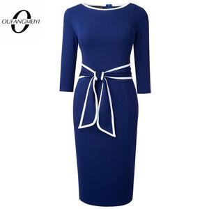 Vestido Autumn Women Chic Pure Color Patchwork Dresses Office formal Office Elegant Bains Slim Dress EB756