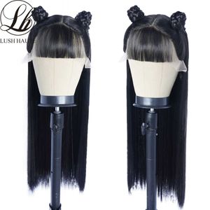 Lace Wig With Bangs Synthetic 13X4 Lace Wigs Natural Hairline Fringe Straight Wigs Heat Resistant Fiber Hair 230524