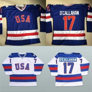 C2604 MIT #17 Jack O'Callahan 1980 Buz Hokey Jersey Mucize Erkek% 100 Dikişli Nakış Takımı ABD Hokey Formaları Mavi Beyaz