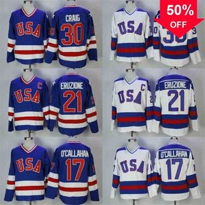 Mag Thr 30 Jim Craig 21 Mike Eruzione 17 Jack O'Callahan 1980 USA Hockey Jersey Movie Jerseys Stitched Fast