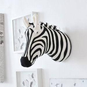 Wall Decor 3D Animal Head Wall Mount Zebra/Elephant/Giraffe Stuffed Toys Children Kids Room Wall Hanging Decoration Birthday Christmas Gift 230603