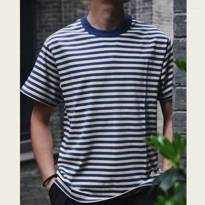 Erkek Tişörtleri 2212 230g Pamuk T-Shirts Erkek Yaz Moda Donanma Stili Kısa Kol O boyun çizgili tees Çince Modaya Modaya uygun klasik