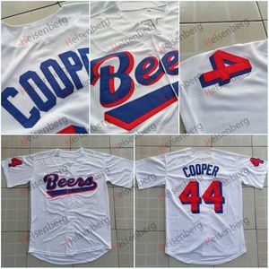 Joe Coop Cooper #44 BASEketball BIEREN Film Jersey Button Down Witte Honkbal Jerseys Hoge kwaliteit