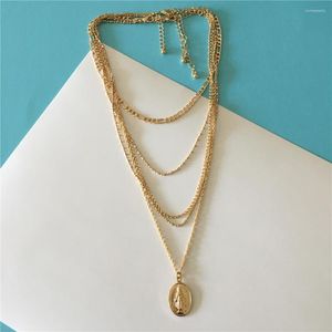 Anhänger Halsketten Trendy Gold Farbe Santa Maria Oval Münze 5 Reihe Layered Halskette Für Frauen Mädchen Elegante Casual Schmuck Zubehör