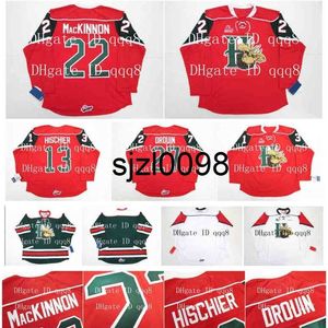 Sj98 QMJHL Maglie Halifax Mooseheads 22 NATHAN MacKINNON 13 NICO HISCHIER 27 JONATHAN DROUIN Rosso Bianco Verde Maglie da hockey personalizzate con cuciture al 100%