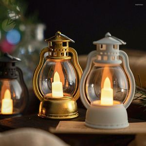 Nattljus retro elektroniskt ljus ljus rökfri flammlös led atmosfär lampa mini bärbar vintage lykta hem dekoration rekvisita