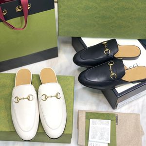 Pantoletten aus Leder zum Hineinschlüpfen, Loafer mit runder Zehenpartie, offener Rücken, gesteppte Hardware, 100 % Leder, Damen- und Herren-Pantoletten, Luxus-Slipper, Princetown-Slipper-Mokassin, Größe 34–46