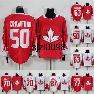 Sj98 2016 World Cup of Hockey Maglie 50 Corey Crawford 63 Brad Marchand 70 Braden Holtby 77 Jeff Carter 87 Sidney Crosby Uomo Donna Maglie giovanili