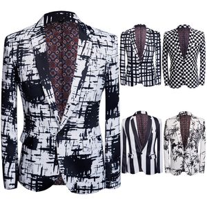 Ternos masculinos para baile de formatura plus size novo conjunto de terno de casamento estampado preto branco padrão blazer xadrez xadrez fino ajuste traje casaco jaqueta designer