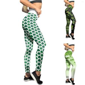 Active Pants Clover Print Leggings Women Yoga Good Luck Green Prints Trousers High Waist Skinny For Running Gym