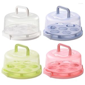 Storage Bottles Cupcake Carrier Round 7-Slot Cake Stand With Lid And Handle Portable Container Holder Two-Sided Base