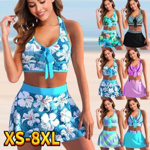 Set Women Sexy Monokini Swimdress Loose Swimsuit Vintage Print Two Piece Set badkläder Kvinnlig baddräkt Summer Beach Bikini Set